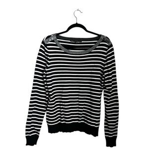 White House Black Market Monochrome Striped Top